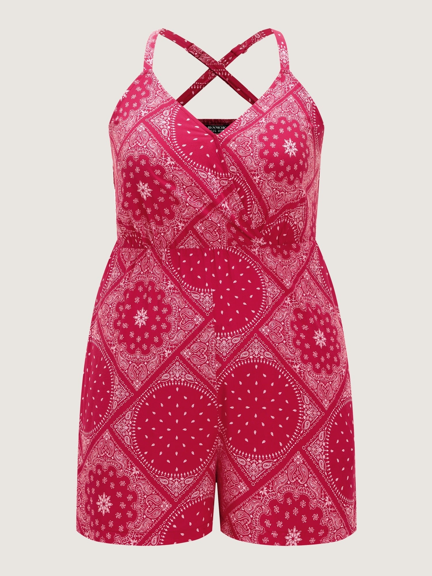 Boho Print Crisscross Back Shirred Waist Romper