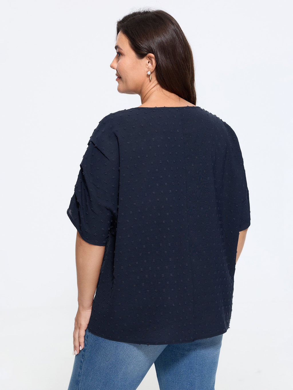 Textured Dot Ruffle Sleeve Loose Blouse