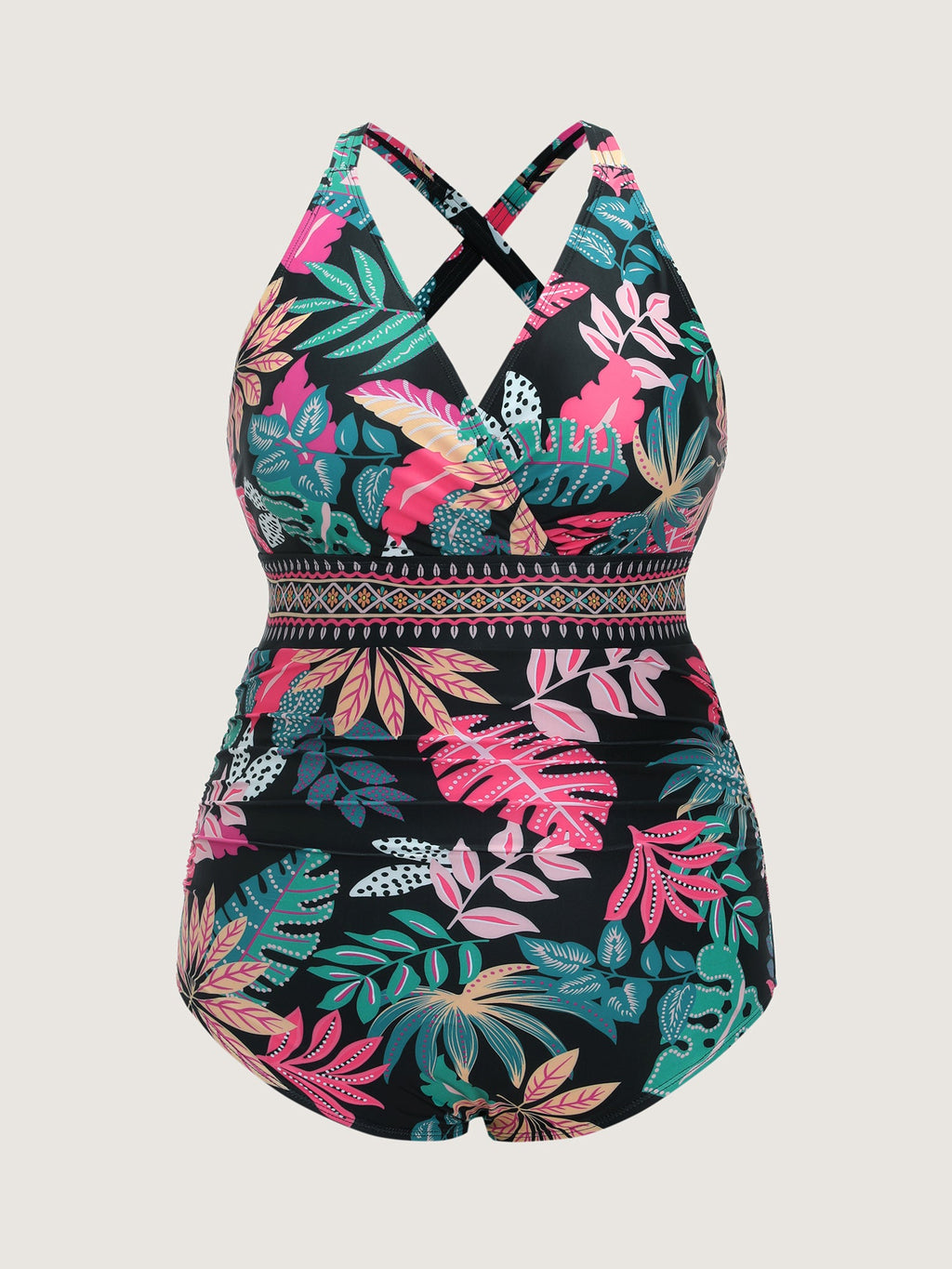Sarong Set Tropical Print Mesh One Piece Swim