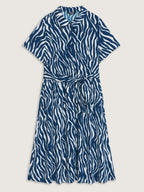 Zebra Print Waist-Tie Midi Shirt Dress