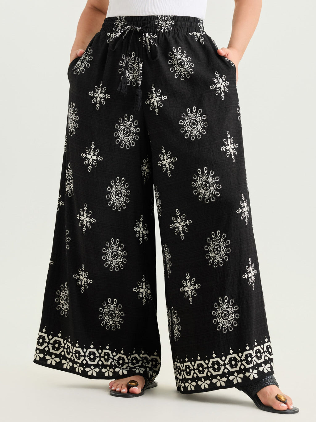Boho Floral Print Wide Leg Pants