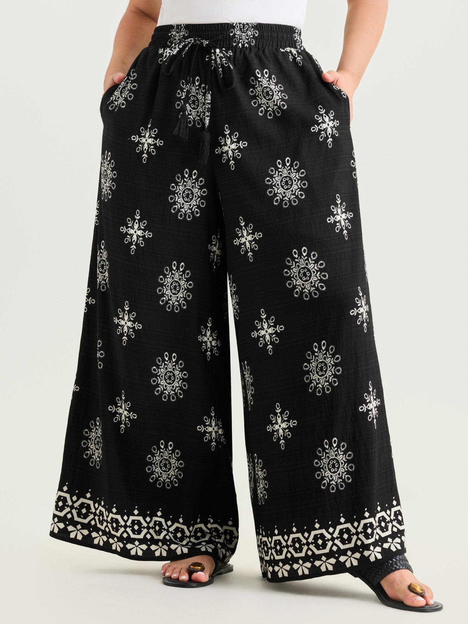 Boho Floral Print Wide Leg Pants