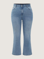 Stretchy Vintage Wash Floral Embroidery Bootcut Jeans