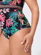 Sarong Set Tropical Print Mesh One Piece Swim