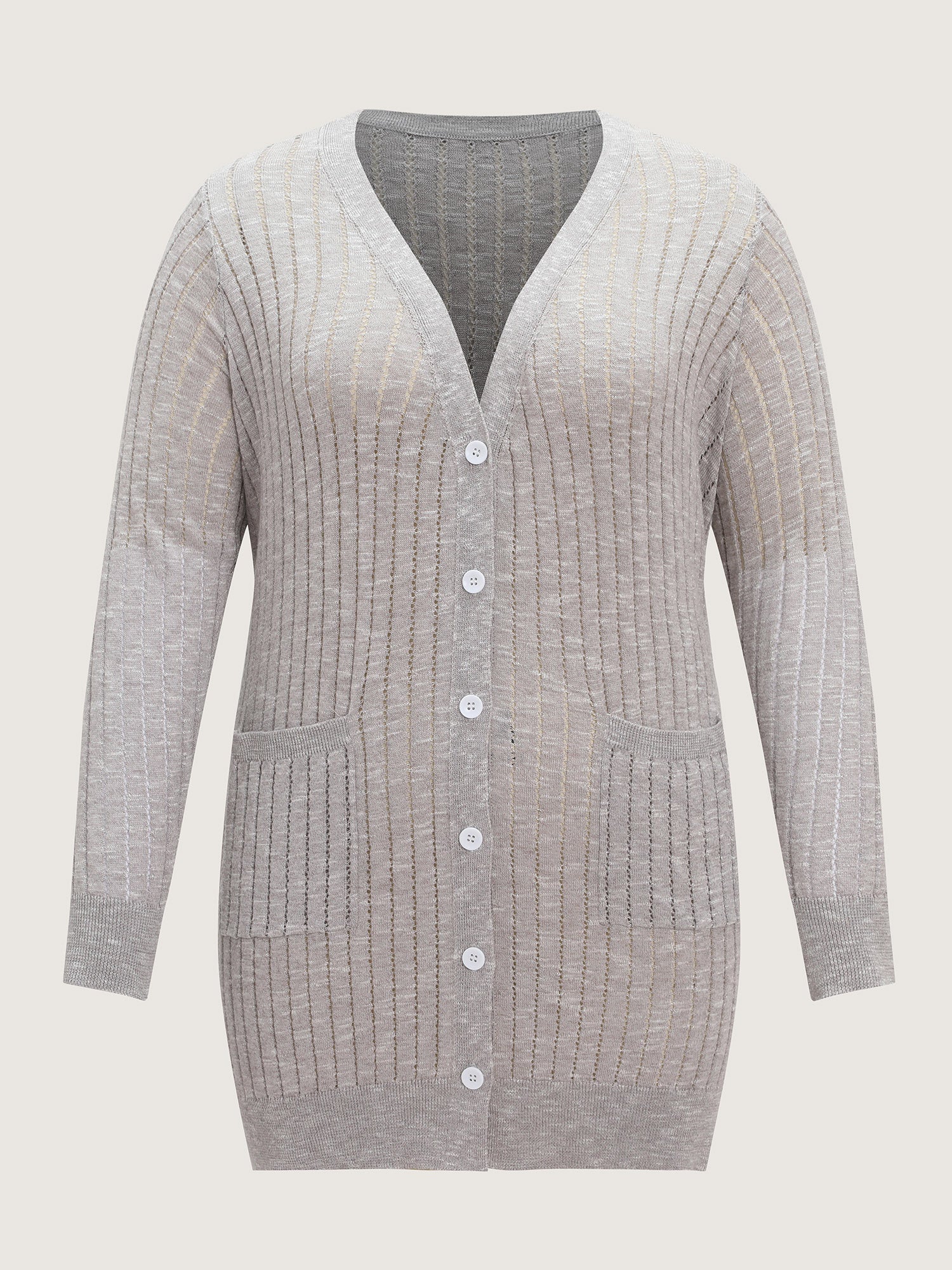 Heather Vertical Openwork Lightweight Long Cardigan