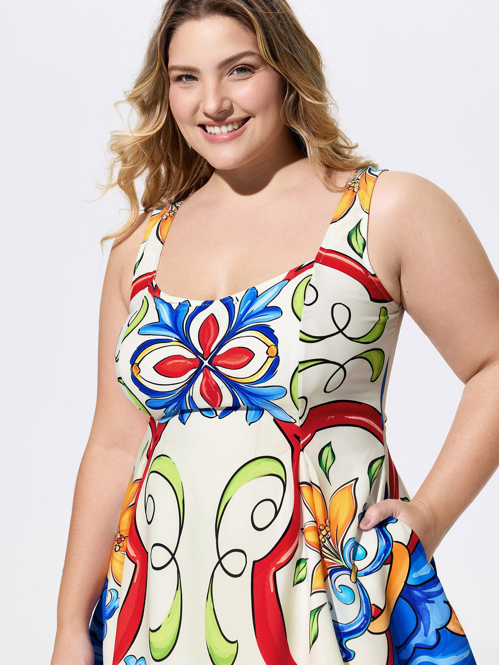 Floral Abstract Print Sleeveless Mini Dress
