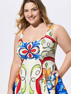 Floral Abstract Print Sleeveless Mini Dress