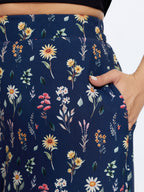 Ditsy Floral Print Stretchy Waist Wide Leg Pants