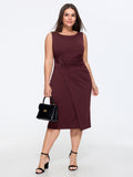 Metallic Buckle Draped Waist Midi Dress