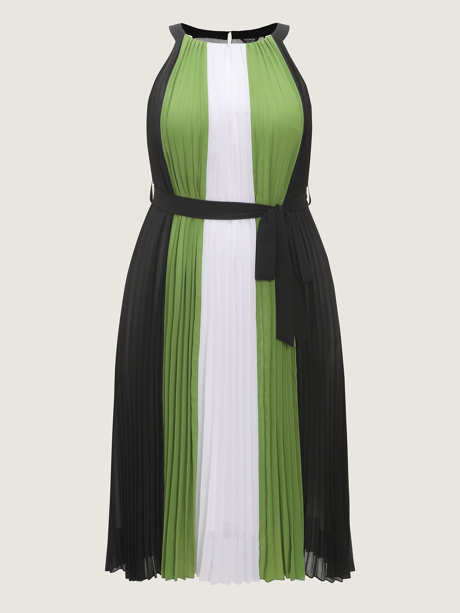 Colorblock Halter Neckline Waist-Tie Midi Dress