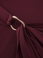 Metallic Buckle Draped Waist Midi Dress