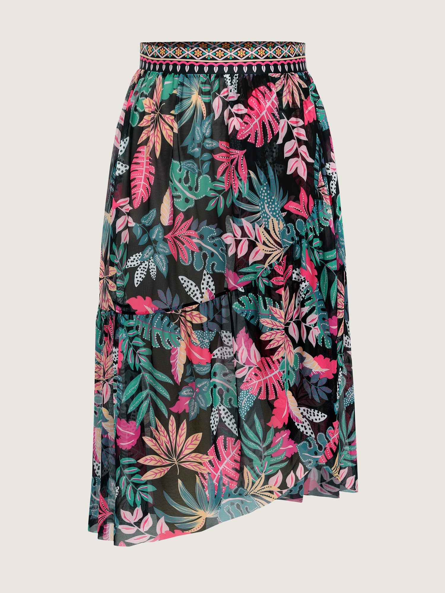 Sarong Set Tropical Print Mesh One Piece Swim