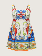 Floral Abstract Print Sleeveless Mini Dress
