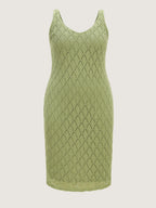Textured Hollow Out Slim Fit Sleeveless Midi Dress