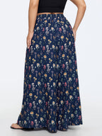 Ditsy Floral Print Stretchy Waist Wide Leg Pants