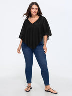 Dolman Sleeve Cut Out Loose Triangle Hem T-Shirt