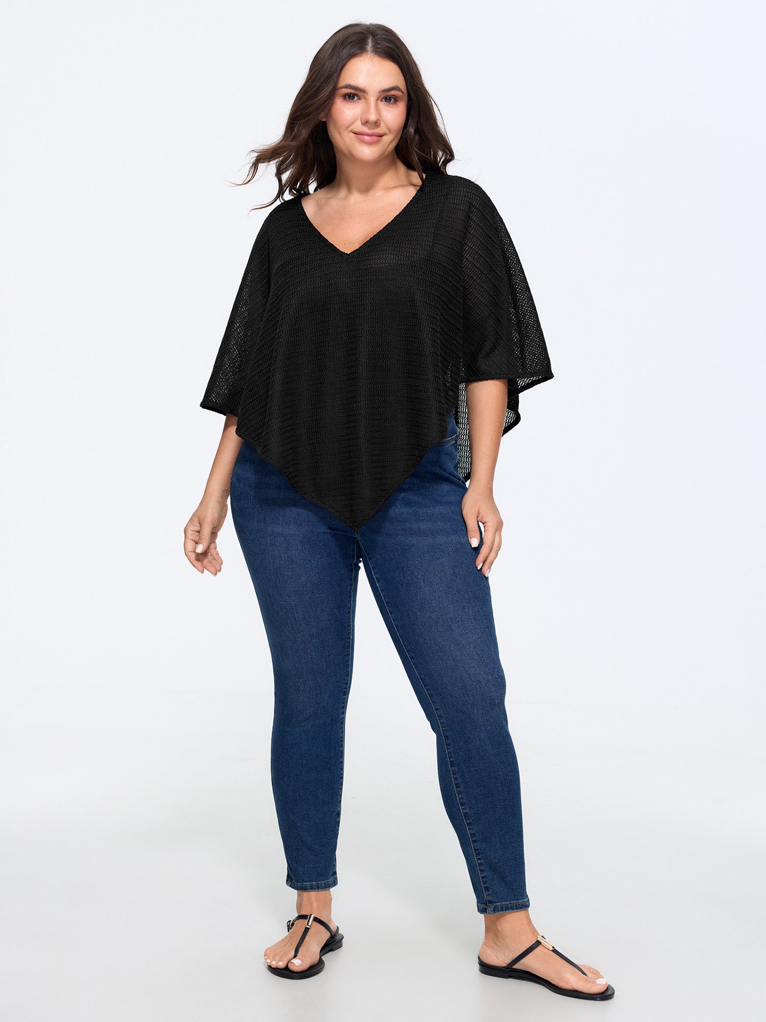 Dolman Sleeve Cut Out Loose Triangle Hem T-Shirt