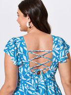 Leaf Print Crisscross Back Swim Dress