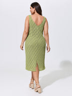 Textured Hollow Out Slim Fit Sleeveless Midi Dress