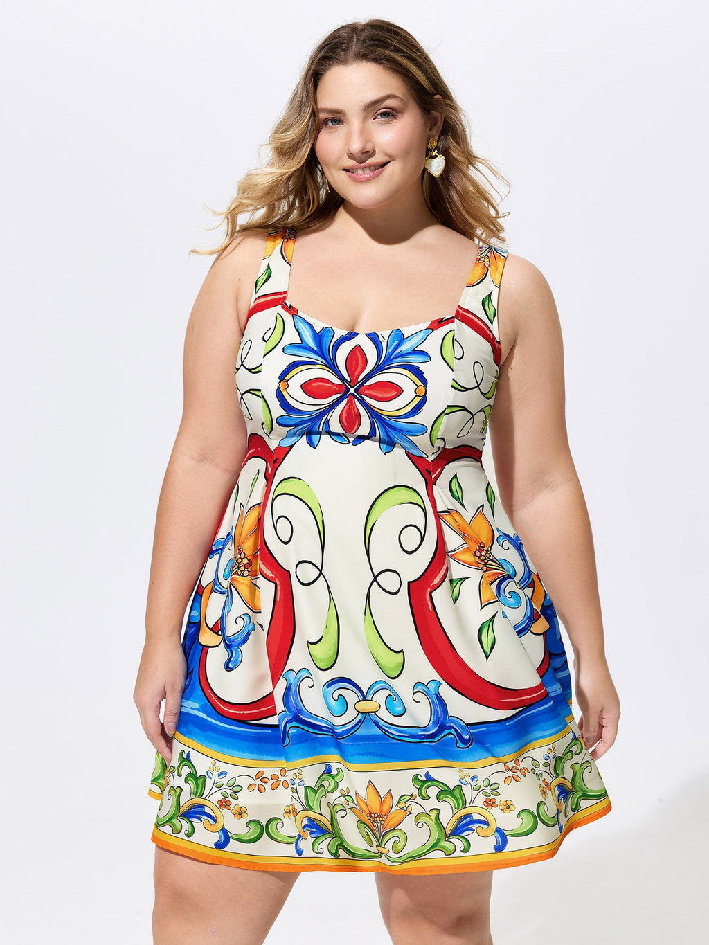 Floral Abstract Print Sleeveless Mini Dress