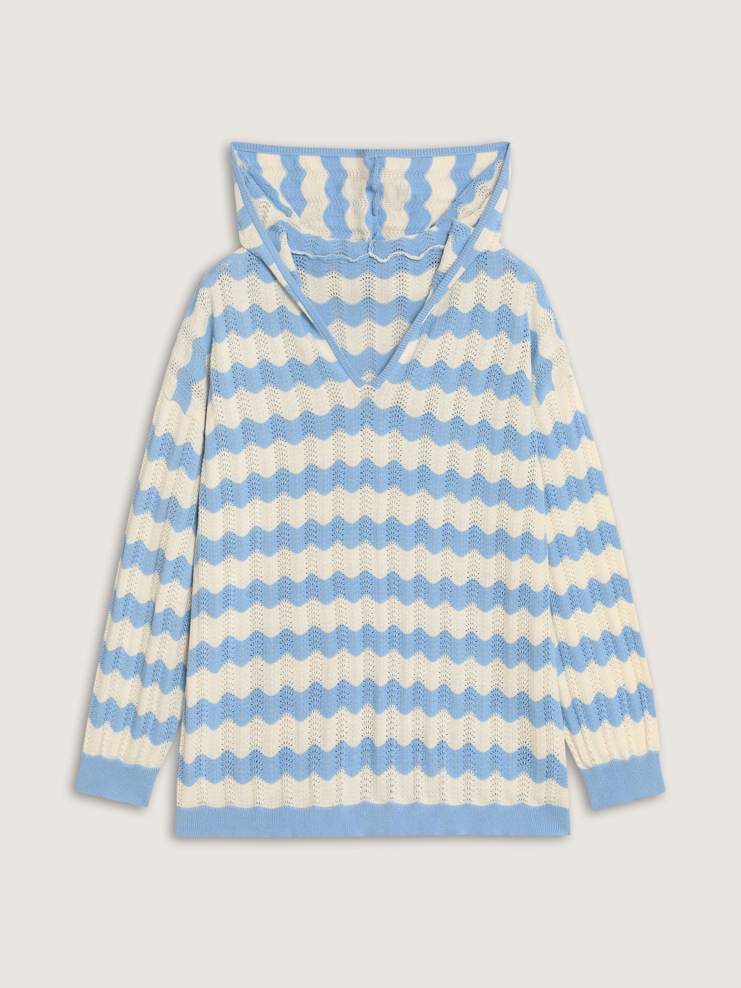 Wavy Stripe Hollow Hooded Pullover