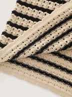 Striped Hollow Collared Button Front Cardigan