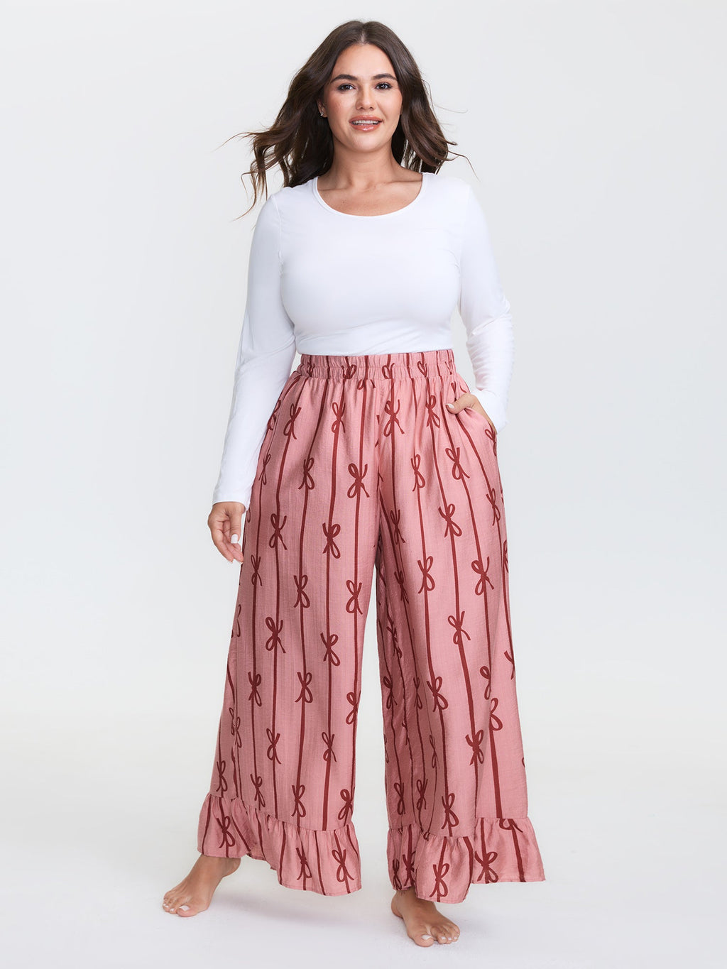 Bowknot Stripes Wide-Leg Lounge Bottoms