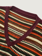 Multi-Color Stripe Hollow V-Neck Pullover