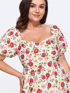 Rose Print Back Bow Detail Midi Dress