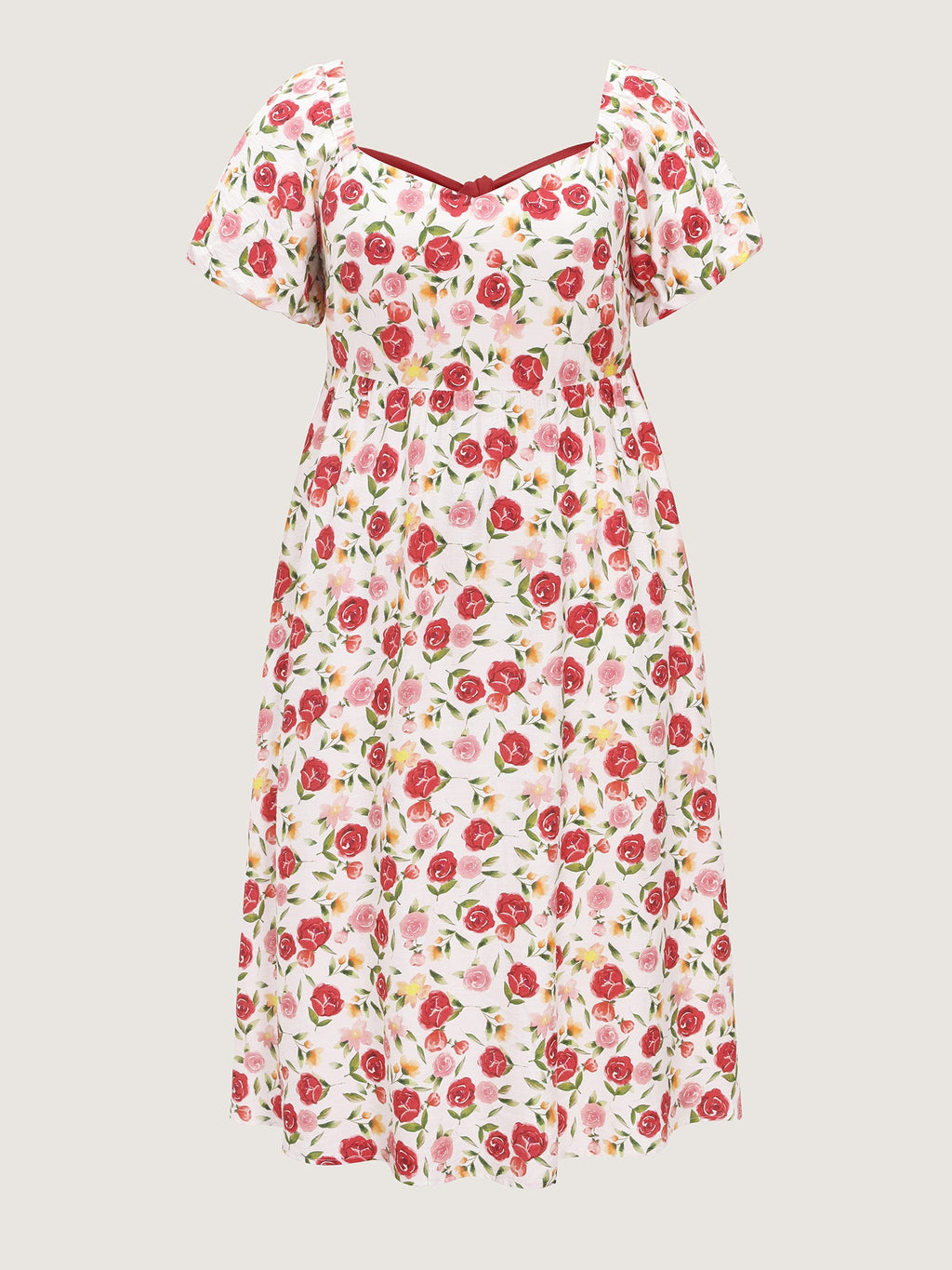 Rose Print Back Bow Detail Midi Dress