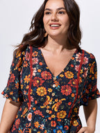 Floral Ruffle V Neck Wide Leg Jumpsuit