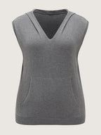 V Neck Hooded Pocket Sleeveless Sweater Vest