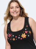 Supersoft Stretchy Floral Embroidered Tank Top