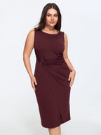 Metallic Buckle Draped Waist Midi Dress