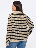 Striped Hollow Collared Button Front Cardigan