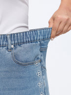 Stretchy Vintage Wash Floral Embroidery Bootcut Jeans