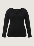 Cotton Solid Crisscross Cut Out Long Sleeve T-Shirt