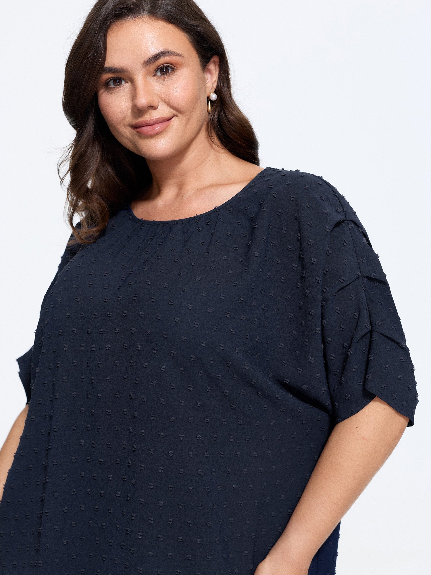 Textured Dot Ruffle Sleeve Loose Blouse