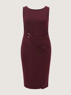 Metallic Buckle Draped Waist Midi Dress