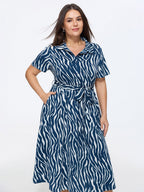 Zebra Print Waist-Tie Midi Shirt Dress