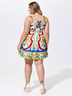 Floral Abstract Print Sleeveless Mini Dress