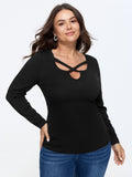 Cotton Solid Crisscross Cut Out Long Sleeve T-Shirt