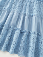 Lace Trim Ruffle Tie Front Midi Dress