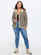 Striped Hollow Collared Button Front Cardigan