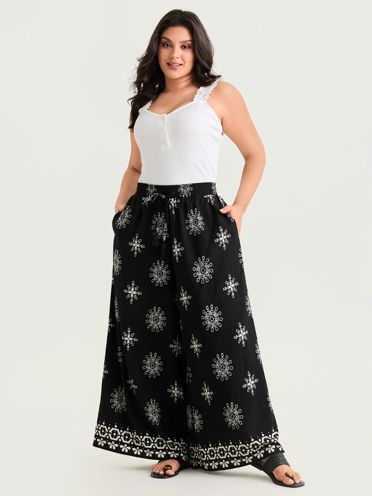 Boho Floral Print Wide Leg Pants