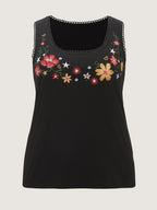 Supersoft Stretchy Floral Embroidered Tank Top