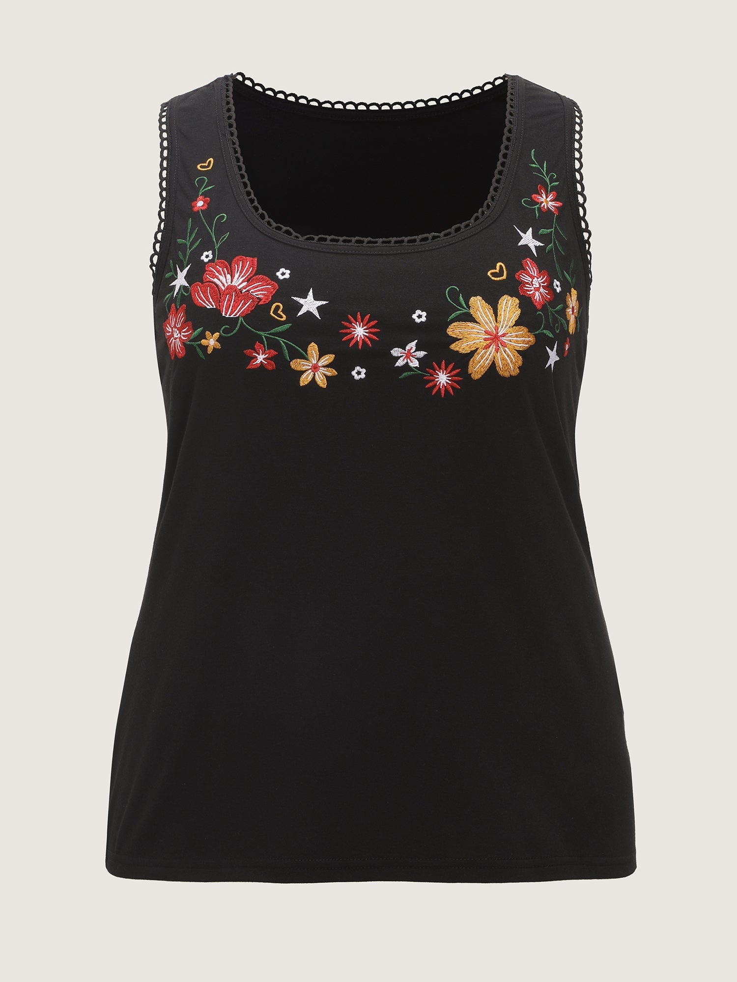 Supersoft Stretchy Floral Embroidered Tank Top