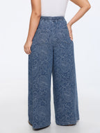 Washed Paisley Print Drawstring Wide Leg Jeans