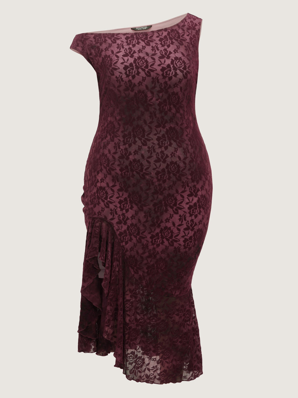 Flocked Floral Stretchy One-Shoulder Midi Dress