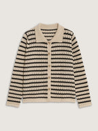 Striped Hollow Collared Button Front Cardigan